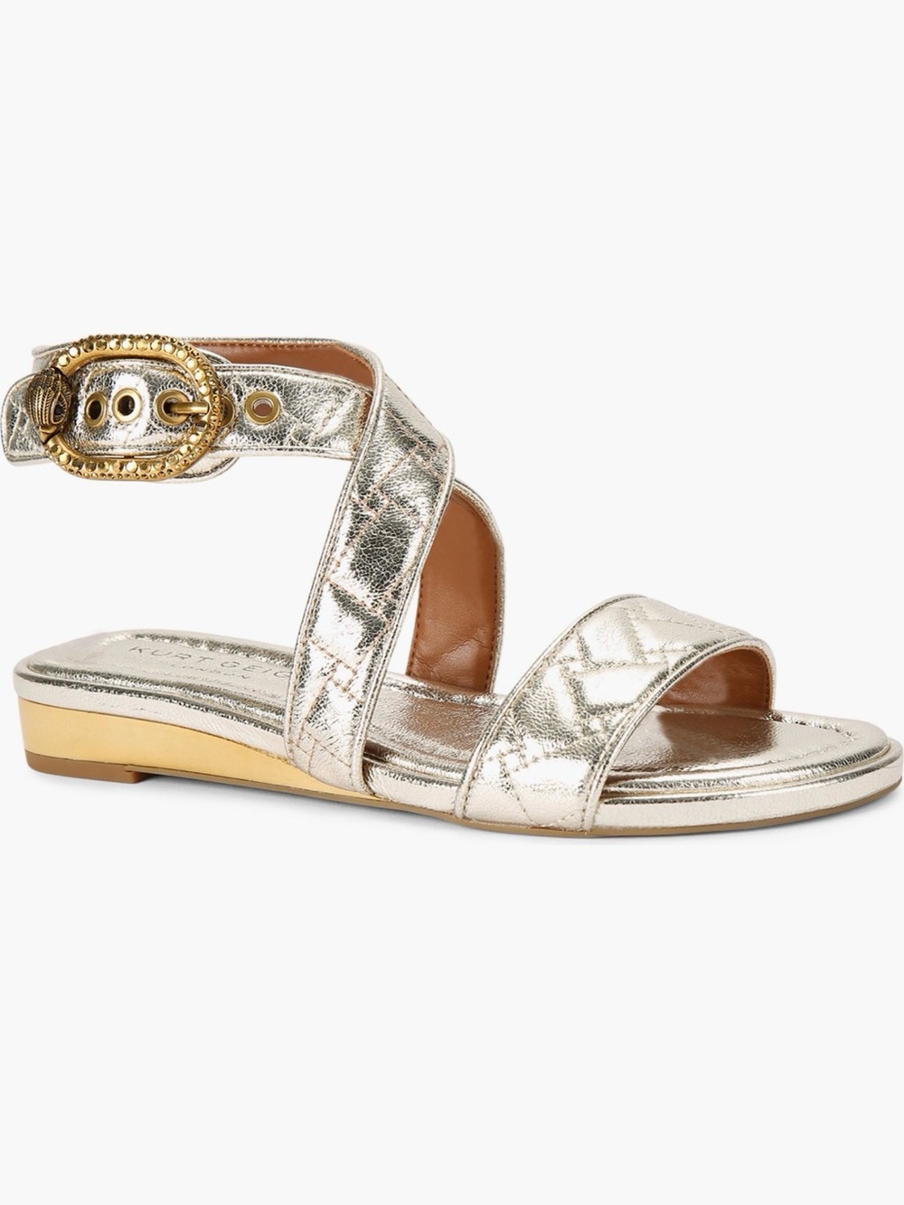 Kurt Geiger London Metallic Gold Quilted Leather Ankle-Strap Sandal